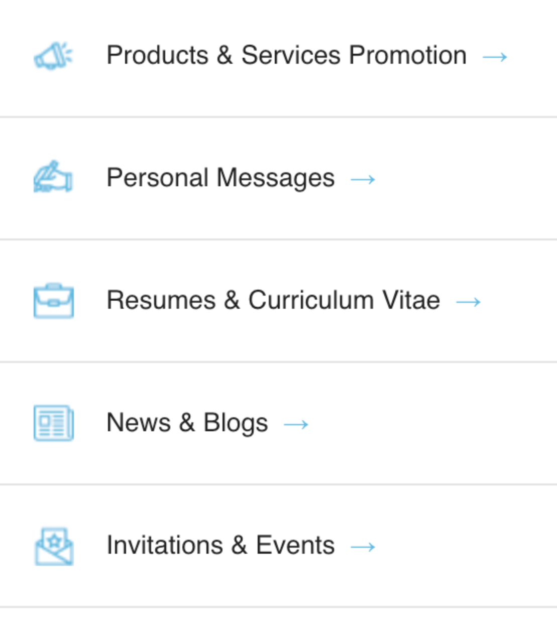  This image shows the list of five templates categories that the Beefree Addon offers.