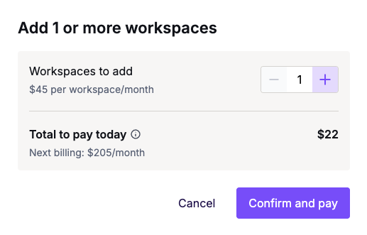 Additional workspace purchase prompt in RGE Studio
