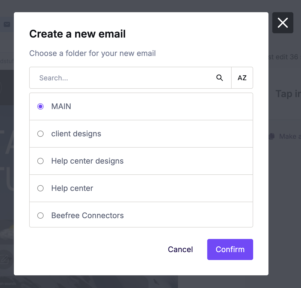  This image shows how to choose the destination folder for the email created.