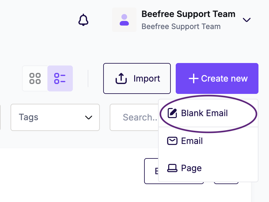 This image shows how to create a new blank email from the main page.