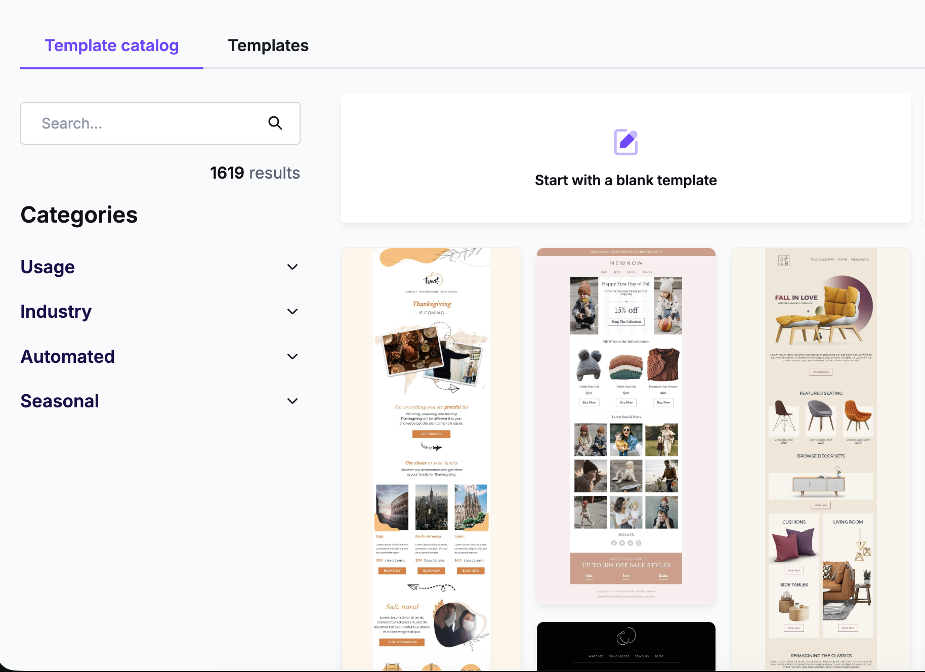 This image shows the catalog overview where you can start designing your content.
