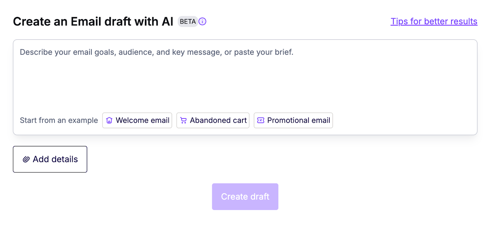 The AI Co-Pilot draft creation screen, with fields for a prompt and file upload.