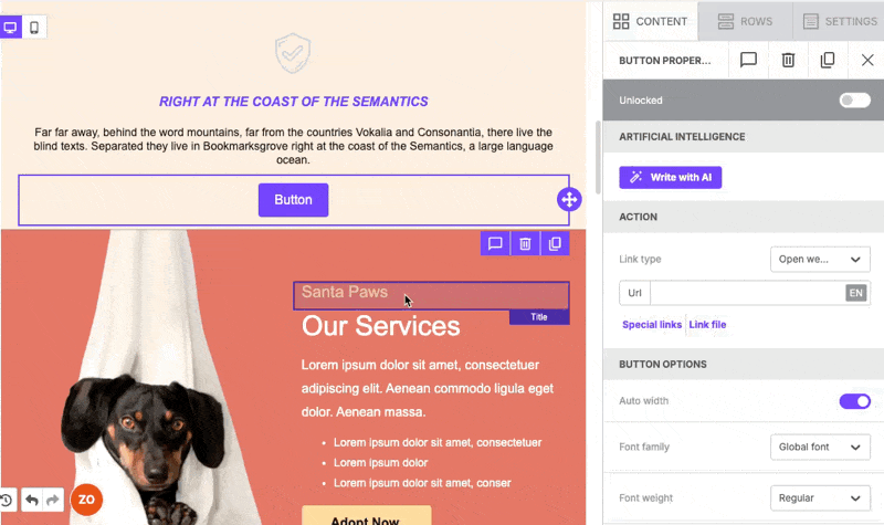 GIF demonstrating how to apply a hover effect to a button in RGE Studio