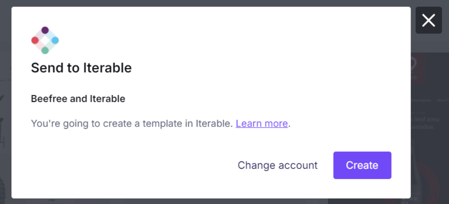 A confirmation message in RGE Studio indicating that the email design was successfully exported to Iterable.