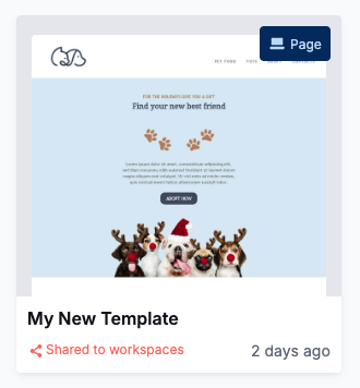 A template showing the Shared to workspaces label