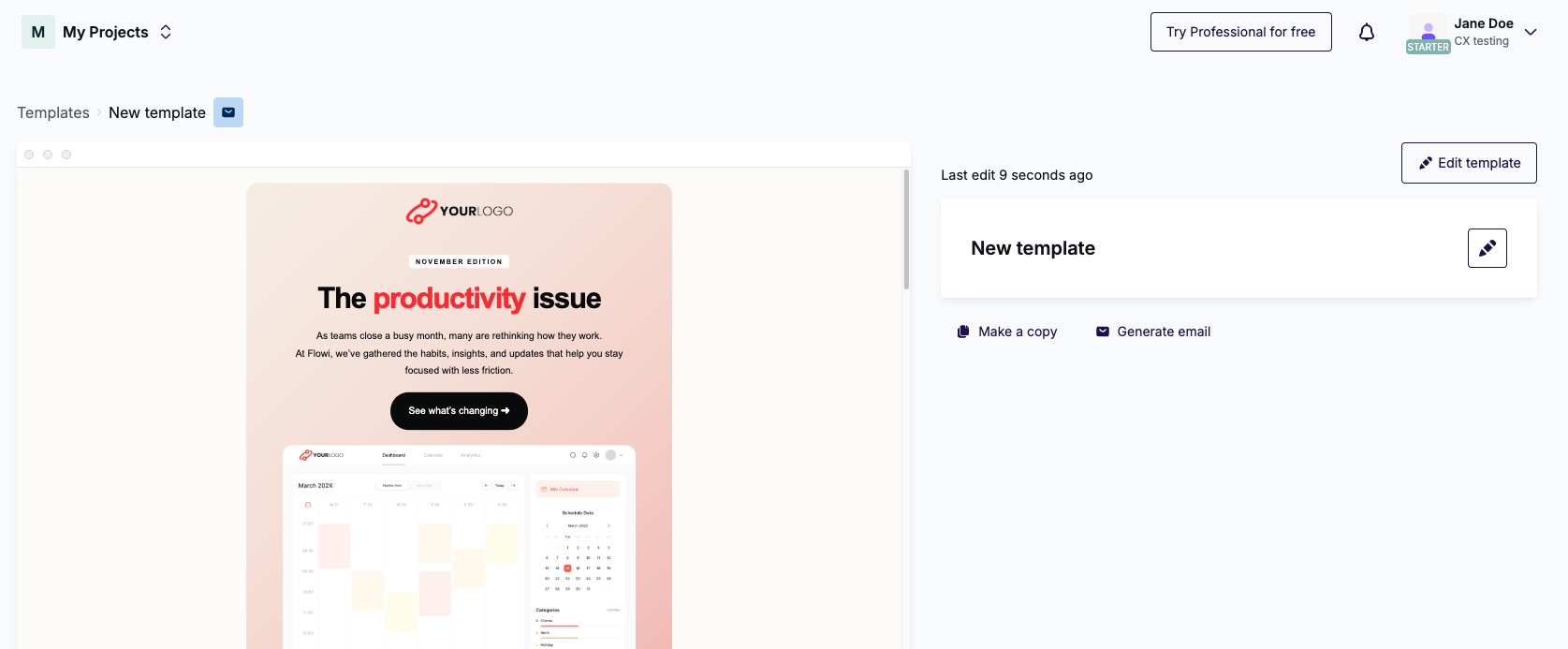 The details page for a template designed in RGE Studio