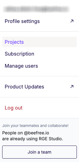 This image shows an accounts dropdown menu with the option to find your team
